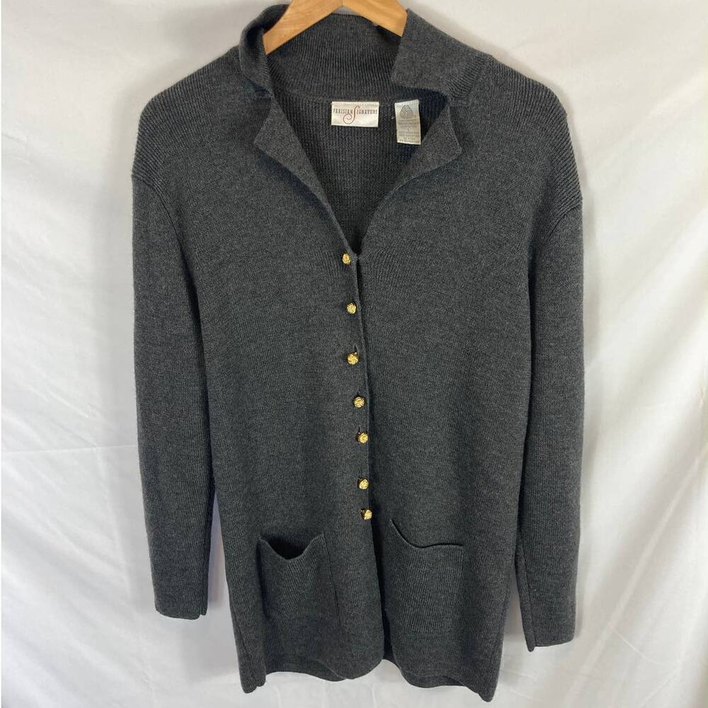 Parisian Signature Wool Cardigan sweater Gold Buttons Size Large